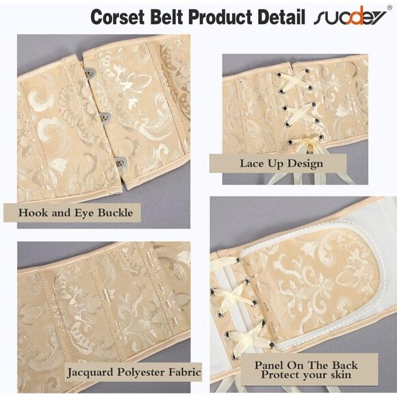 Women\'s Jacquard Corset Belt Lace Up Bustier Waspie Belt Renaissance White Beige main image 4